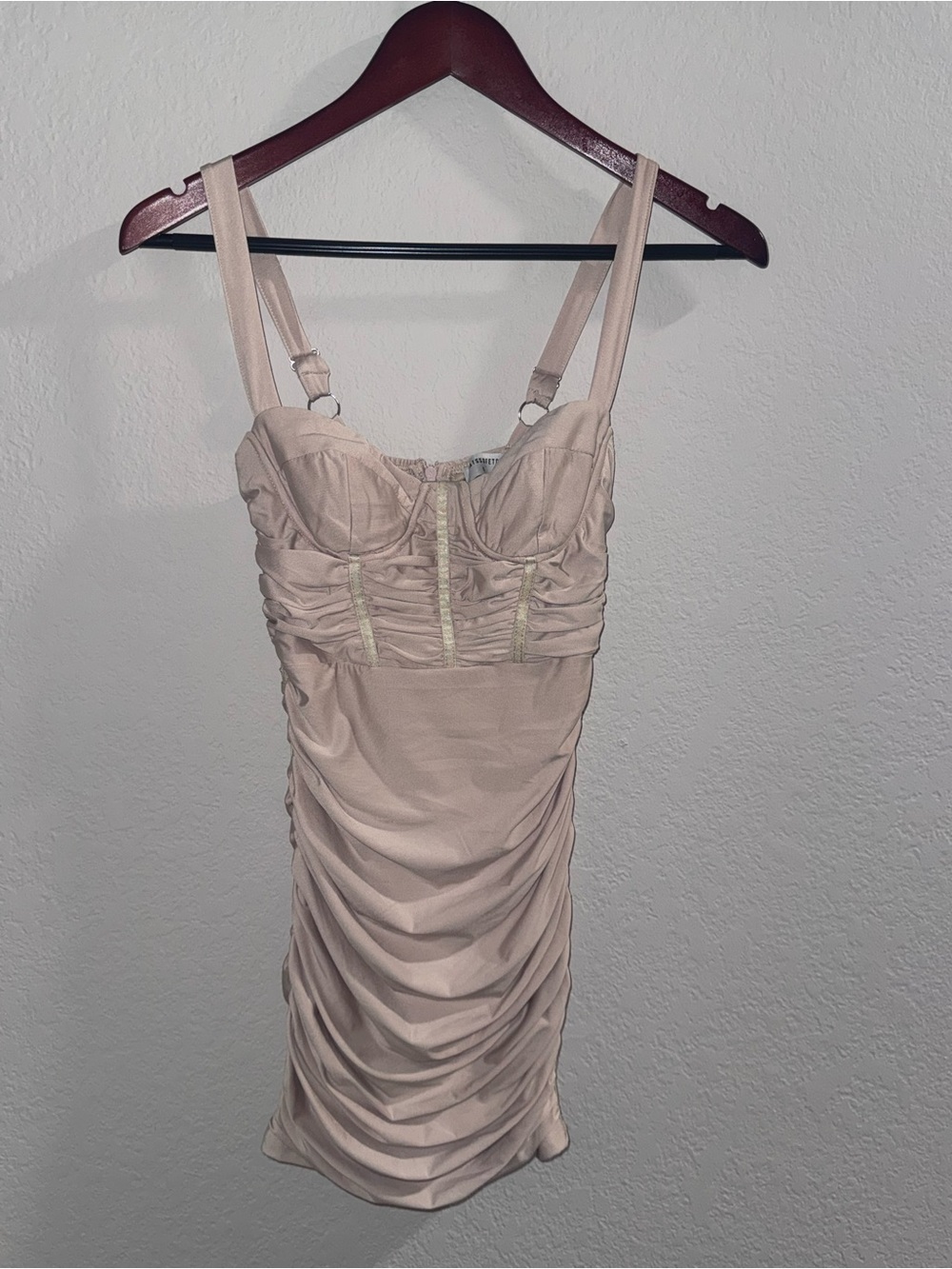 Ruched Bustier Mini Dress in Light Beige